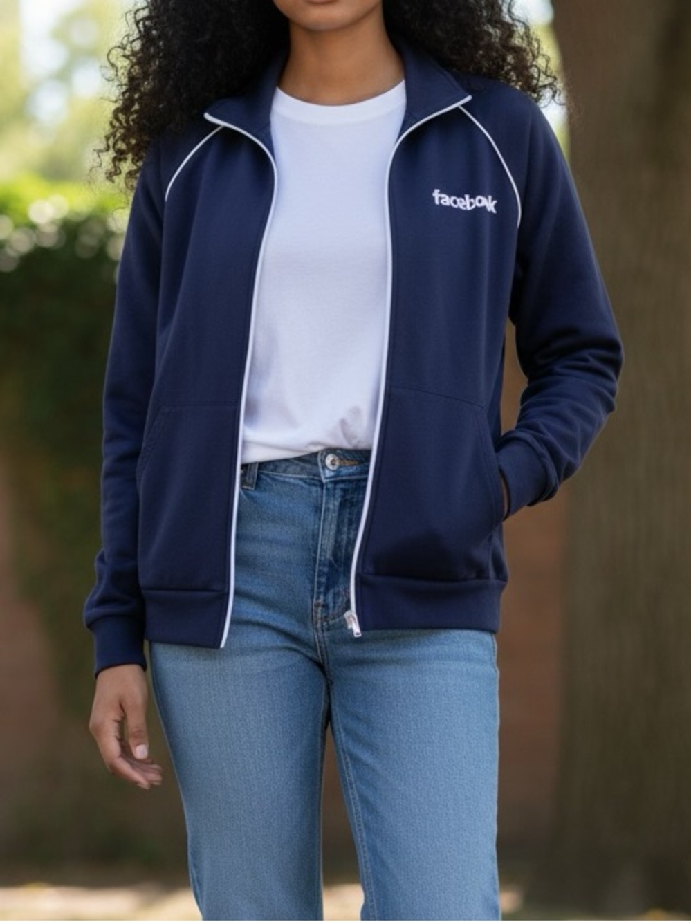 Vintage Style Facebook Branded Navy Full-Zip Track Jacket Cardigan Unisex Size L